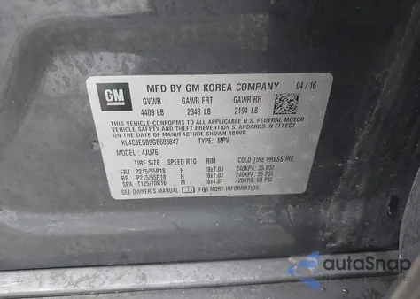 2016 Buick Encore из США, поврежденный, VIN KL4CJESB9GB683847